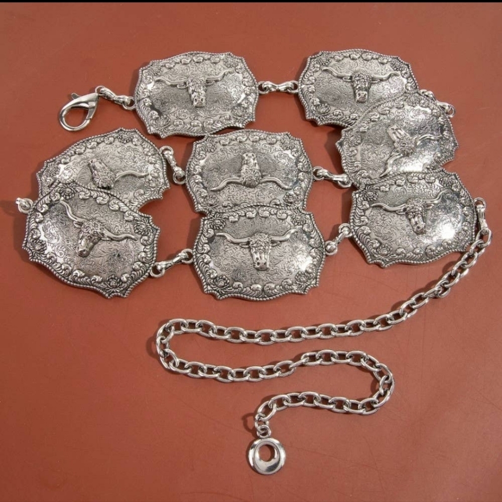 Silver Western Concho Chain Belt - Women's Accessory